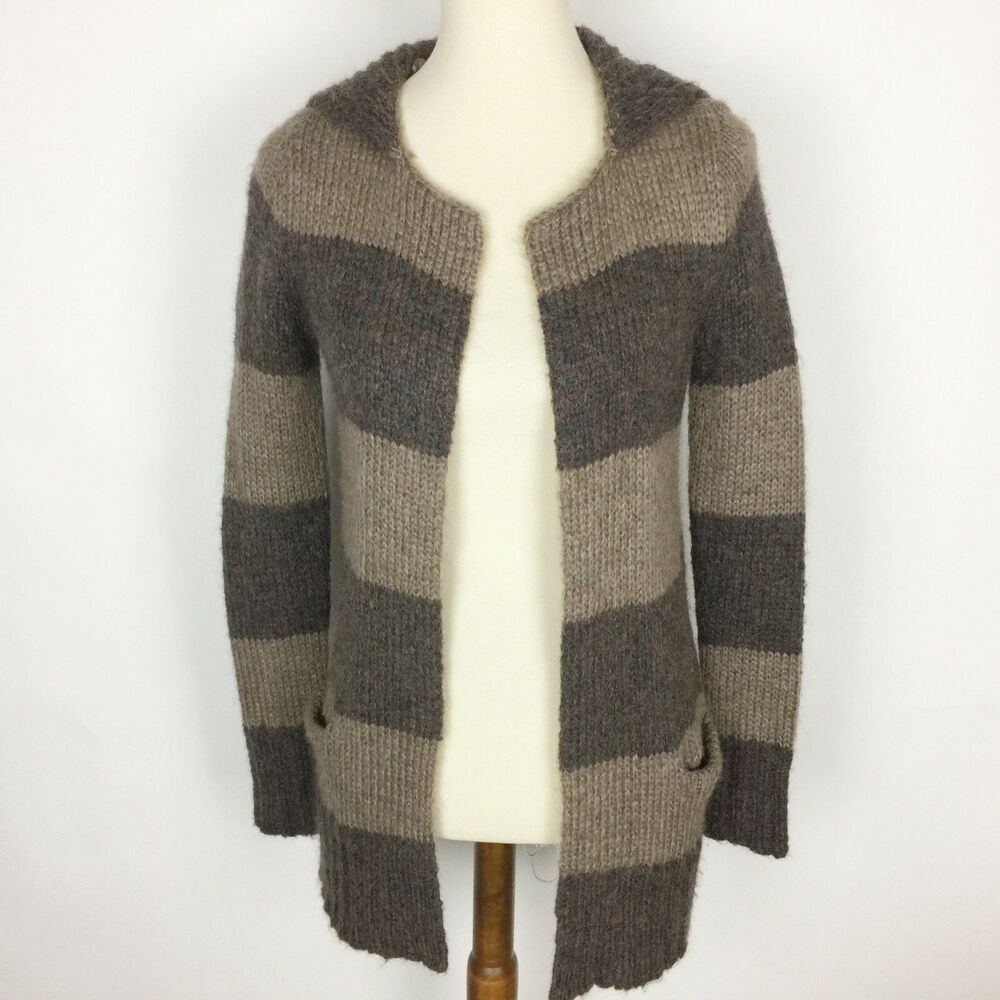 Ann Taylor LOFT Striped Mohair Wool Blend Open Cardigan‎ Sweater Womens XS